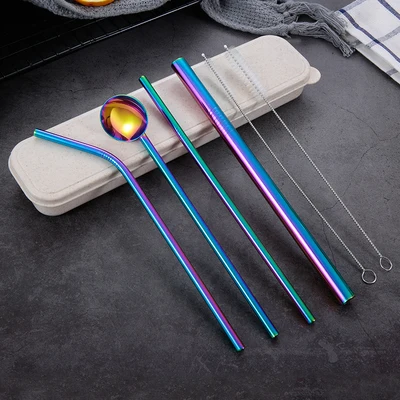 Multicolor with box Экологически чистый набор соломинок для напитков из нержавеющей стали 3 шт. с коробкой для переноски+ 1 шт. щетка для очистки, многоразовые аксессуары для соломы - Цвет: Multicolor with box