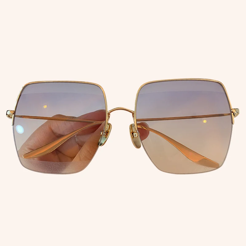 No.3 sunglasses Женские солнцезащитные очки негабаритных полуоправы с фирменной коробкой винтажные градиентные квадратные оттенки - Цвет линз: No.3 sunglasses