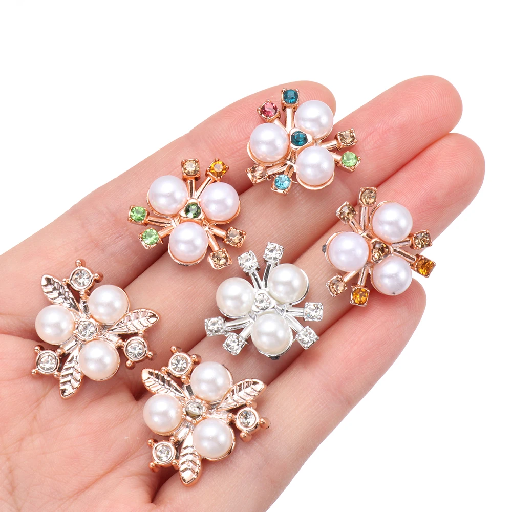 10PCS Handgemachte Perle Blume Strass Buttons Funkelnde Kristall Haarnadeln Dekoration Kleidung Nähen Zubehör – Detail 9