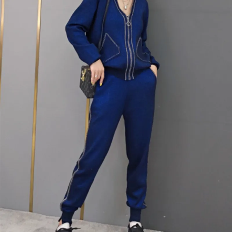 

YUZACDWX Women Sweater Two Piece knitted Sets Slim Tracksuit 2023 Autumn and winter Fashion Sweatshirts Sporting Suit Female