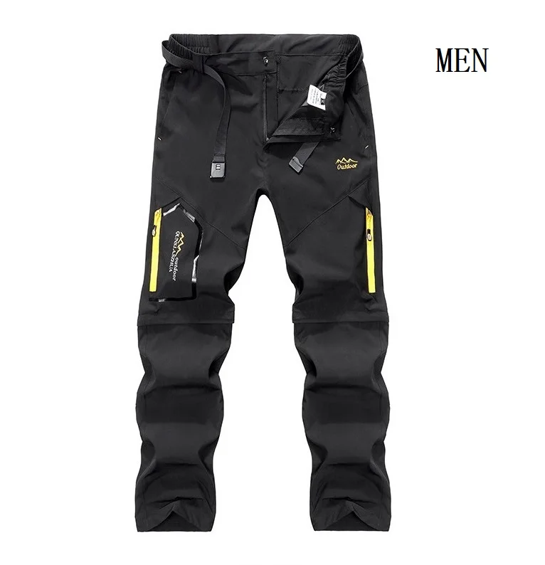 Outdoor quick-drying men's and women's elastic thin mountaineering pants two pants removable waterproof breathable summer slacks