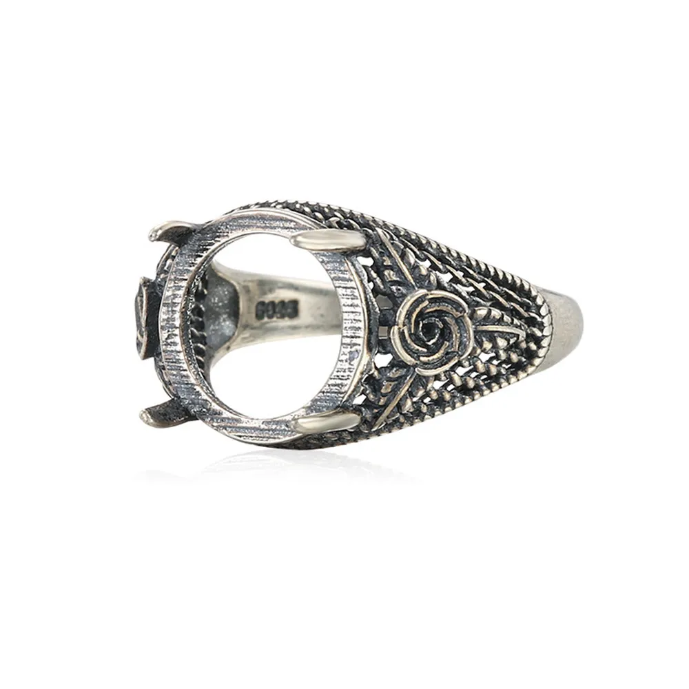 Ring Blank for 12x12mm Round Cabochons Adjustable Ring Base Thai Sterling Silver Antique Style Ring Setting SR0108