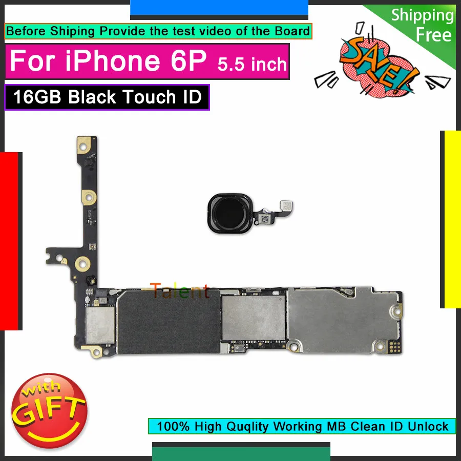 

For IPhone 6P 6 Plus Motherboard 16GB Black Touch ID Unlocked Disassembly Mainboard Good Working Logic Board Tested Functions