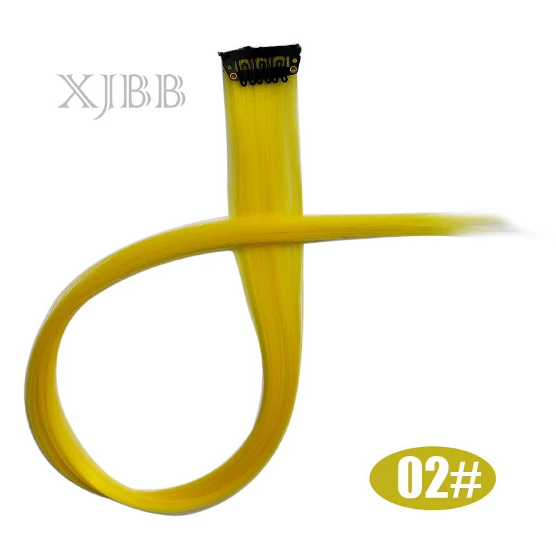 XJBB, 20 дюймов, длинные прямые цветные волосы, накладные волосы на заколках, цельные цветные полоски, синтетические волосы для наращивания на заколках - Цвет: C02