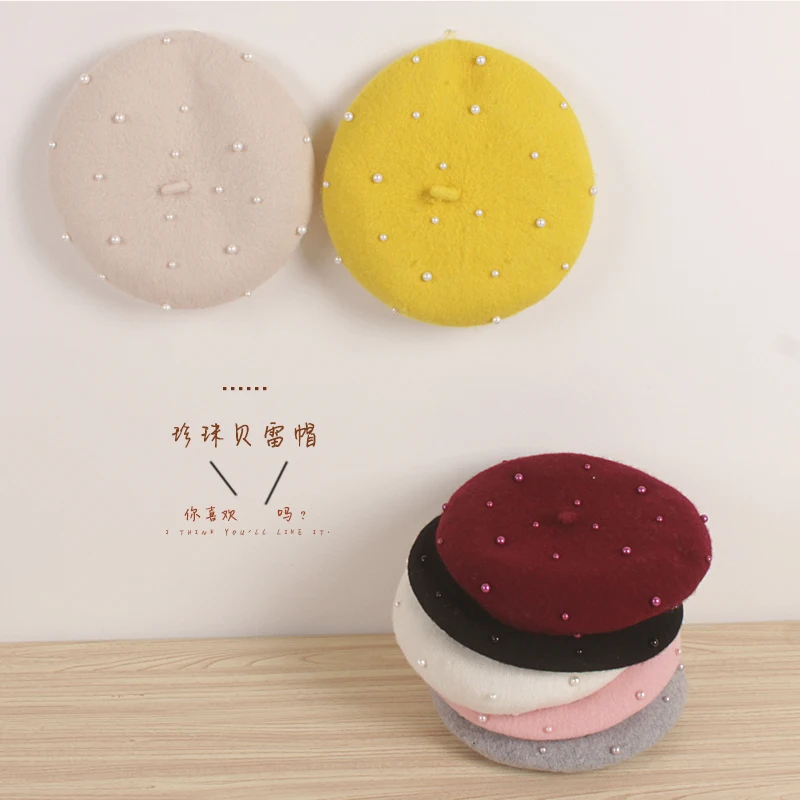 lioraitiin Toddler Baby Girls Fashion Hat Pearly Headgear Warm Berets Cap Hat 5