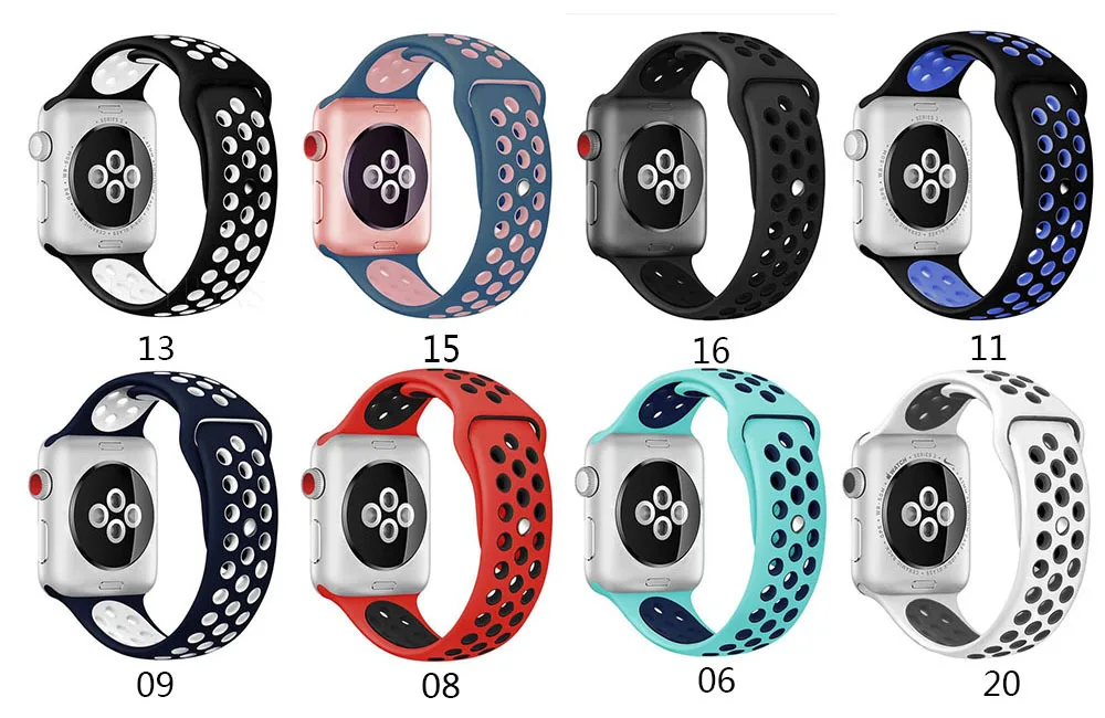 Для Apple Watch серии 1 2 3 4 ремешок 38/42 мм браслет Модный спортивный силиконовый ремешок для часов с воздухопроницаемым отверстием Замена