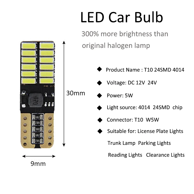 4PCS t10 w5w 194 168 24 smd 4014 Ŀ  t10 w5w led ڵ ׸ 