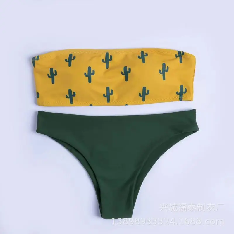 

Forte Garment 2019 New Style Women's Split Type Flat Chest Digital Printing Hipster Bikini Swimsuit Bikini