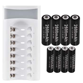

AA AAA charger USB 8 slots & AA battery 2600mah 1.2V rechargeable batteries NIMH AAA 1000MAH 1.2v