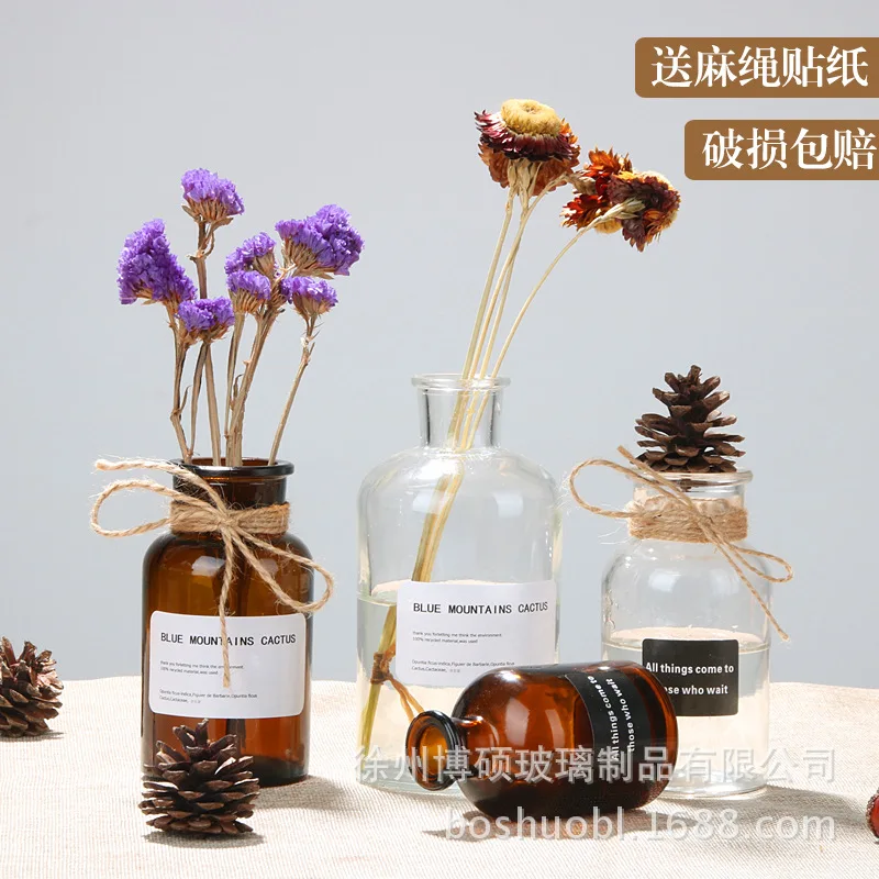Nordic 20 Kinds INS Wind Glass Reagent Vase Hydroponic Dried Flower Small Vase Living Room Decoration with rope and sticker Nordic 20 Kinds INS Wind Glass Reagent Vase Hydroponic Dried Flower Small Vase Living Room Decoration with rope and sticker