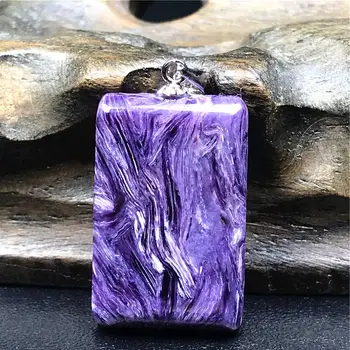

Real Natural Purple Charoite Pendant Jewelry For Woman Lady Man Crystal Love Gift 925 Silver 24x15x5mm Rectangle Gemstone AAAAA