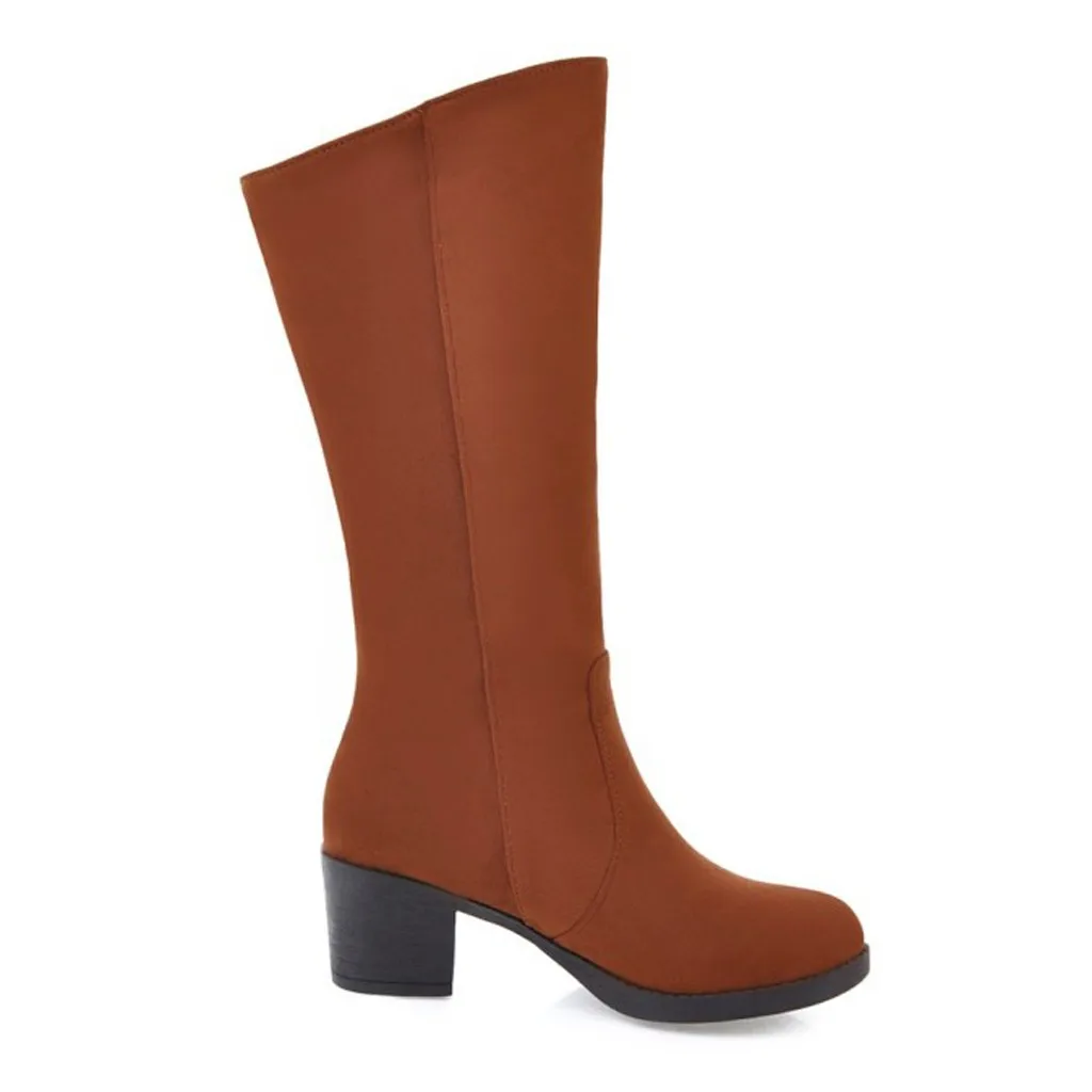 Winter Warm Knee High Boots Womens Snow Boots High Heels Side Zipper Female Shoes Thick High Heel botines Large Size Shoe#1025
