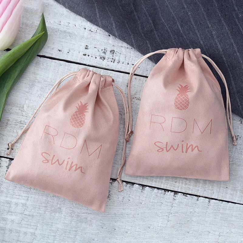 50pcs Personalized Logo Print Velvet Drawstring Bags Flannel