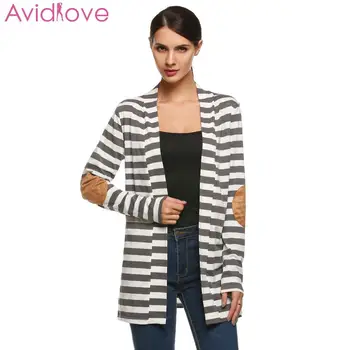 

Women Front Open Coats Long Sleeve Striped Loose Casual Outwear Spring Autumn Cotton Coat