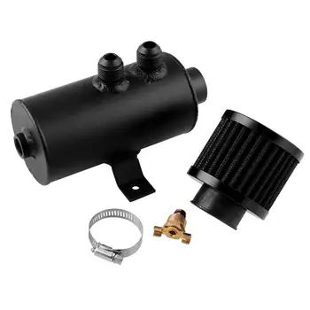 

0.75L Auto Excellent Baffled Engine Oil Catch Can with 2xAN10 Twin Port Breather Filter Vehicle Aluminum Reservoir Tank