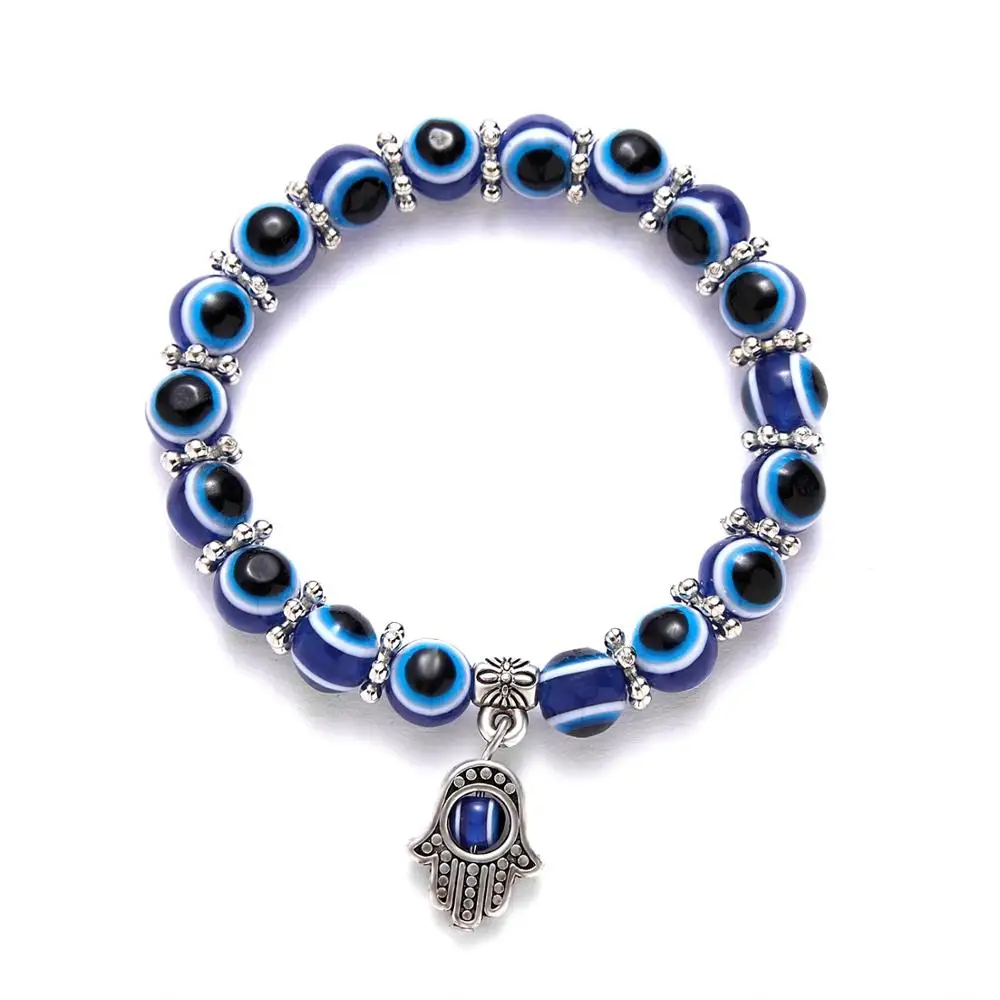 Rinhoo турецкие браслеты «глаз» Для женщин синие бусы Злой Глаз бусина Ладонь Браслет эластичный пара Счастливые ювелирные изделия вечерние pulseira
