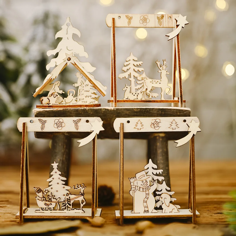 

1Pc DIY Creative Hollow Christmas Wooden Ornaments Swing Decor For Home Christmas Party Ornament Decorations Kids Gift Supplies