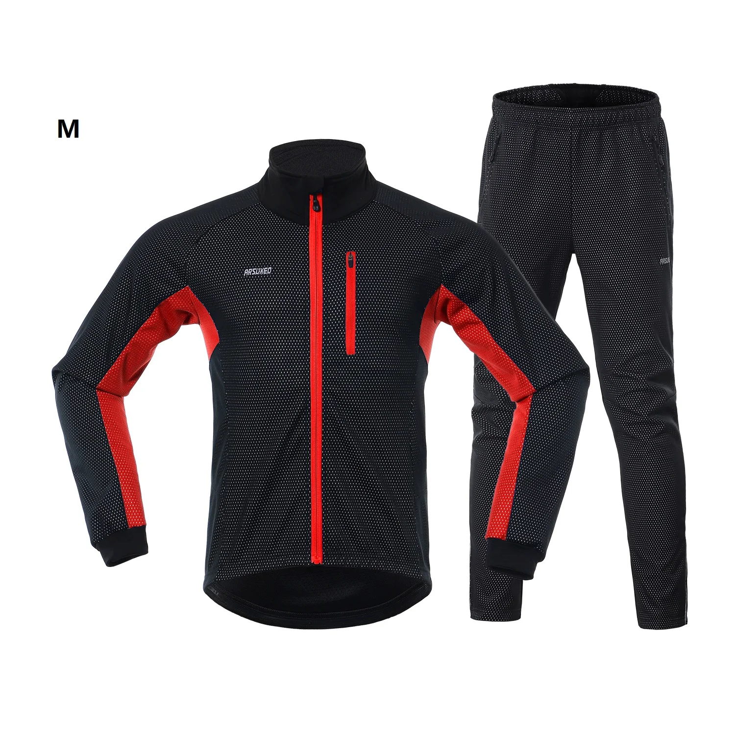 Мужская зимняя одежда для велоспорта, комплект с длинным рукавом, ветрозащитная велосипедная майка с брюками, уличная одежда для велоспорта, бега, спортивная куртка, спортивная одежда - Цвет: Red M