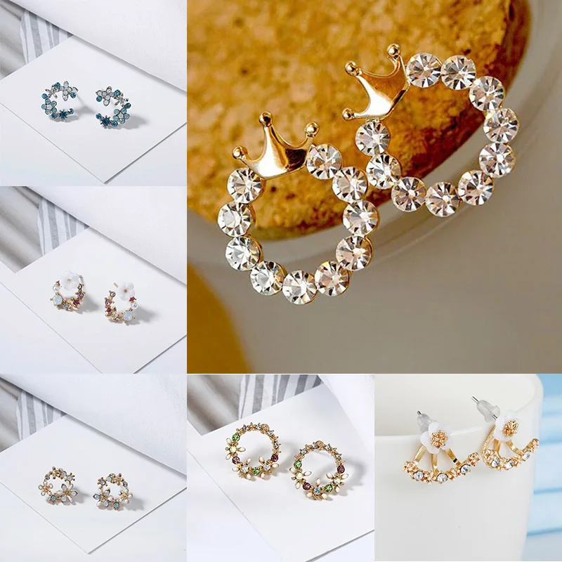 

Natural Crystal Earrings Temperament Women Crown Stud Earring Shiny Rhinestone Earring Colorful Summer Accessories