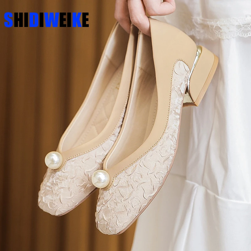 Zapatos de vestir de talla grande para mujer, de cuero con cuentas, tacones bajos, punta cuadrada, sin cordones, para oficina, AD272, 43 - AliExpress Calzado