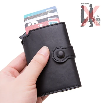 

RFID Anti-theft Business Credit Card Holder Metal Aluminium Wallet Vintage Cards Holder Leather Women Men Fashion Zipper Purse