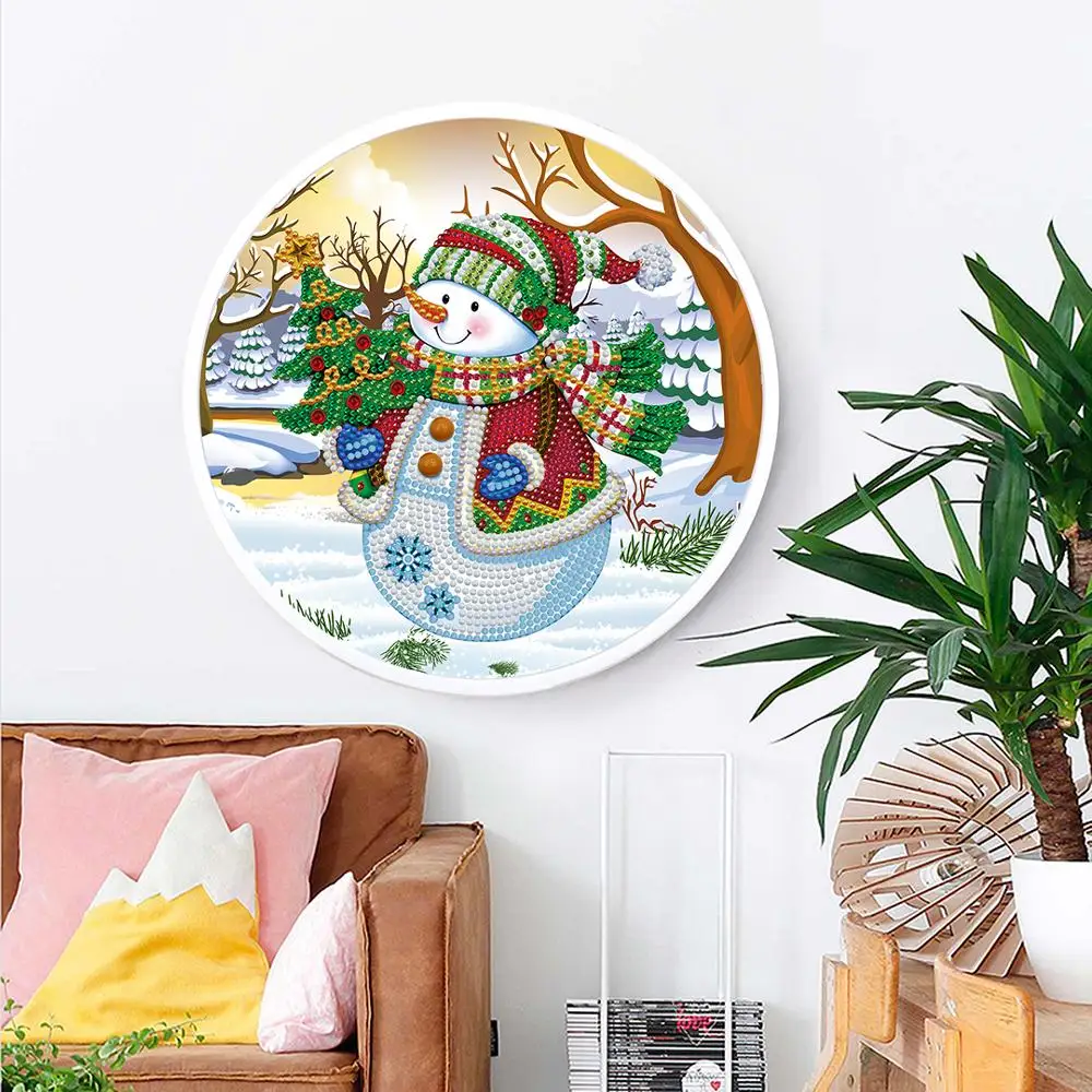 Горячая Diy алмазная живопись с рамкой Полный квадратный круглый картины, настенные декорации Рождественский Снеговик картина в рамке YKH46