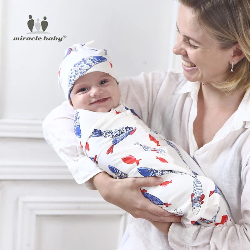 2 pièces/ensemble couverture pour bébé + chapeau en mousseline de coton | Lange d'emmaillotage, couches pour nouveaux-nés, enveloppe de bain, sac de couchage pour 0-6 mois