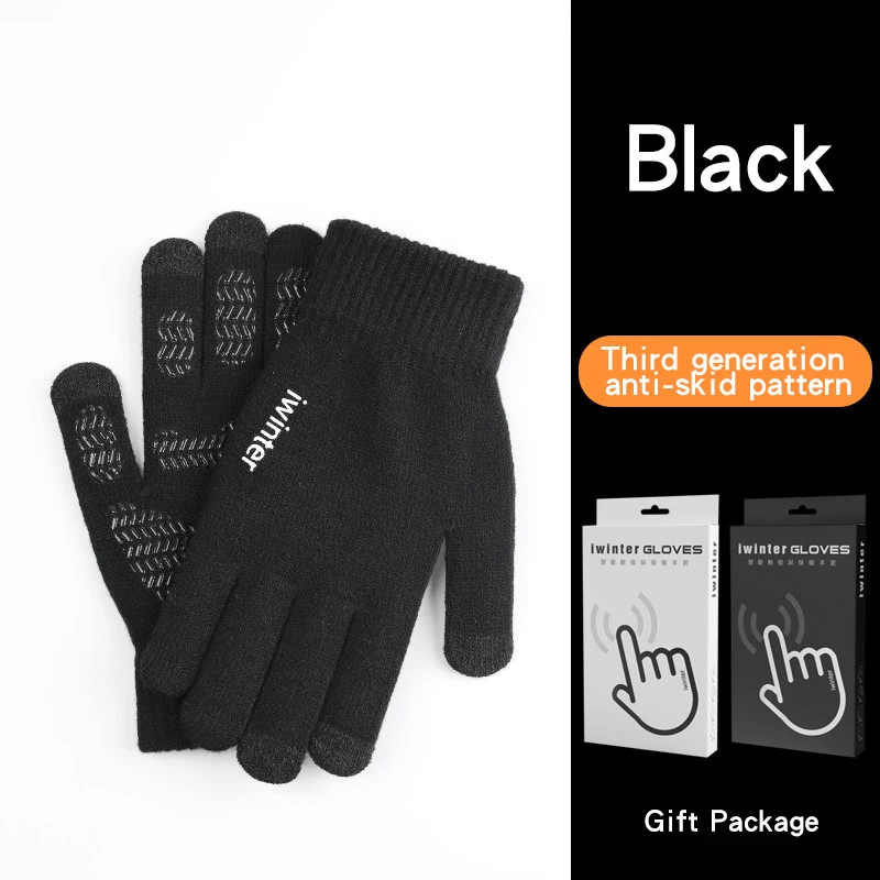 C1 Black Men Мужские зимние перчатки, вязаные, полный палец, сенсорный экран, Женские Перчатки, варежки, женские, одноцветные, теплые, шерстяные, толстые, Luvas G004 - Цвет: C1 Black Men