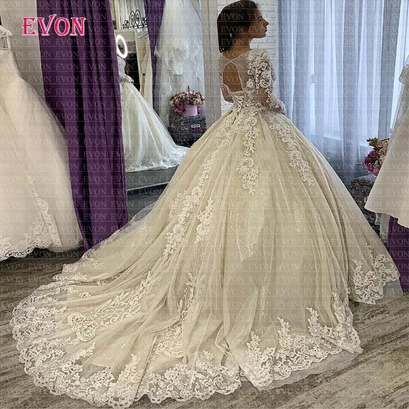 Роскошное бальное платье, свадебные платья, халат De Mariee, Элегантный Совок с длинными рукавами, кружевное свадебное платье для принцессы, Vestido De Noiva