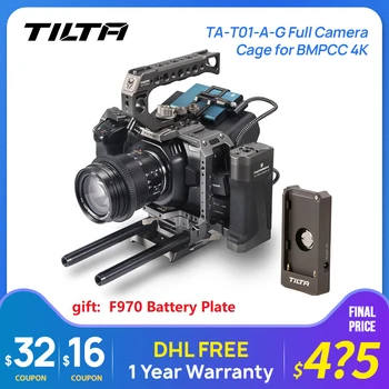 

Tilta TA-T01-A-G Full Camera Cage Top Handle Wooden Side Handle F970 Battery Plate Partial Sunhood for BMPCC 4K Camera