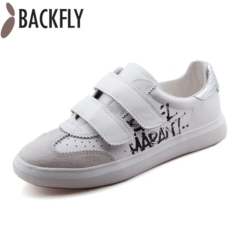 

BACKFLY Cute Design Genuine Leather Shoes Women Breathable Hook&Loop Flat Shoes Woman Leisure Fashion Shoes Female Scarpe Donna
