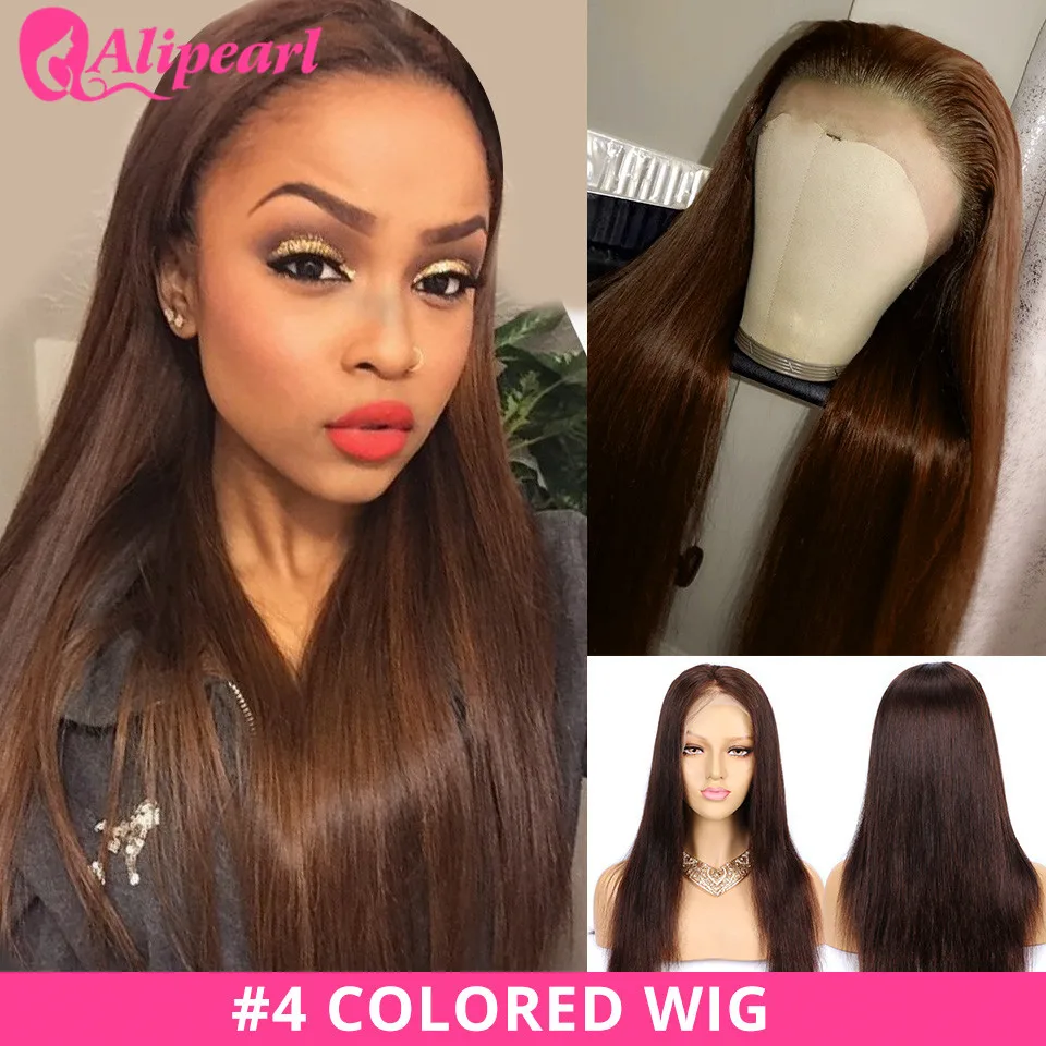 4 цветные парики из натуральных волос на кружеве, бразильские прямые человеческие волосы, парики для черных женщин, предварительно выщипанные волосы Remy AliPearl