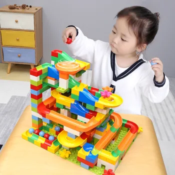 

42-248 PCS Marble Race Run Block Compatible Duploed Building Blocks Funnel Slide Big Particle Blocks DIY Brick Toys For Children