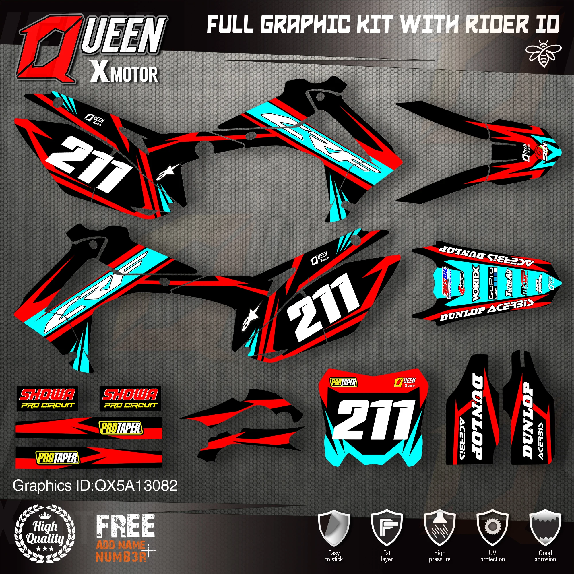QUEEN X MOTOR Custom Team графические фоны наклейки для HONDA 2014-2017 CRF250R 2013-2016 CRF450R 082 |