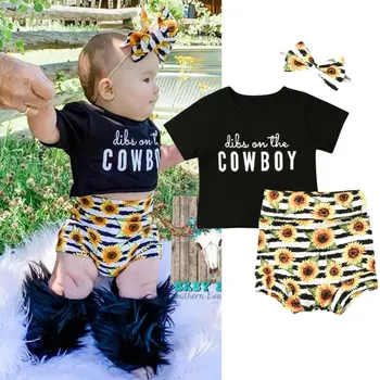 

0-24 Months Newborn Baby Girl Clothes Long Sleeve Cotton T-Shirt Tops Sunflower Print Shorts 3pcs Girls Outfit Baby Clothing Set