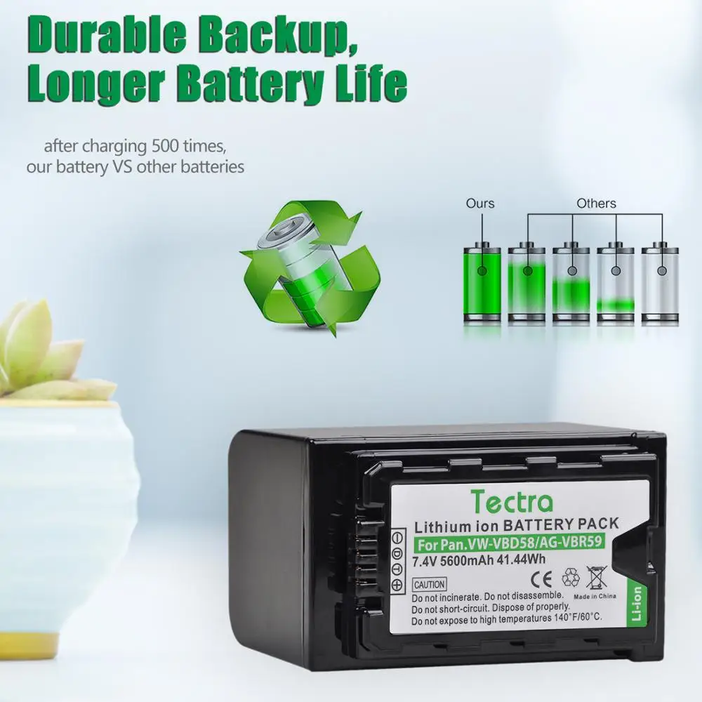 Bateria com Leds Indicadores de Alimentação para Panasonic Ag-vbr59 Aj-hpx260mc Hpx265mc Px270 Px285mc 5600mah Vw-vbd58 Vbd29 Vbd55 Vbd78 - Image 5