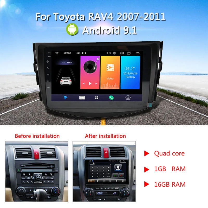 Для Toyota Rav4 2007-2011 Android 9,1 " 1+ 16G Автомобильный DVD gps навигация Wifi радио стерео
