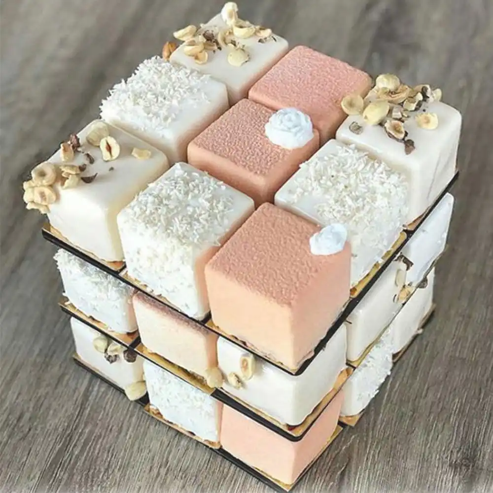 cube cake mould 3d metal cake mold three-layer
