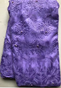 

2020 Latest French Nigerian Lace Fabrics High Quality Tulle African Lace Fabric HLL4724 Wedding Stones French Tulle Lace lilac