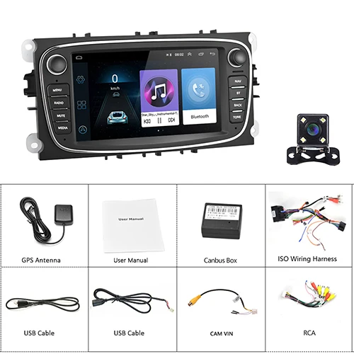 With 4 LED Camera Podofo Android 8,1 Авторадио 2 din Автомобильный Радио " мультимедийный плеер gps wifi MP5 IOS Android Mirrorlink для Ford Focus автомобиль стерео - Цвет: With 4 LED Camera
