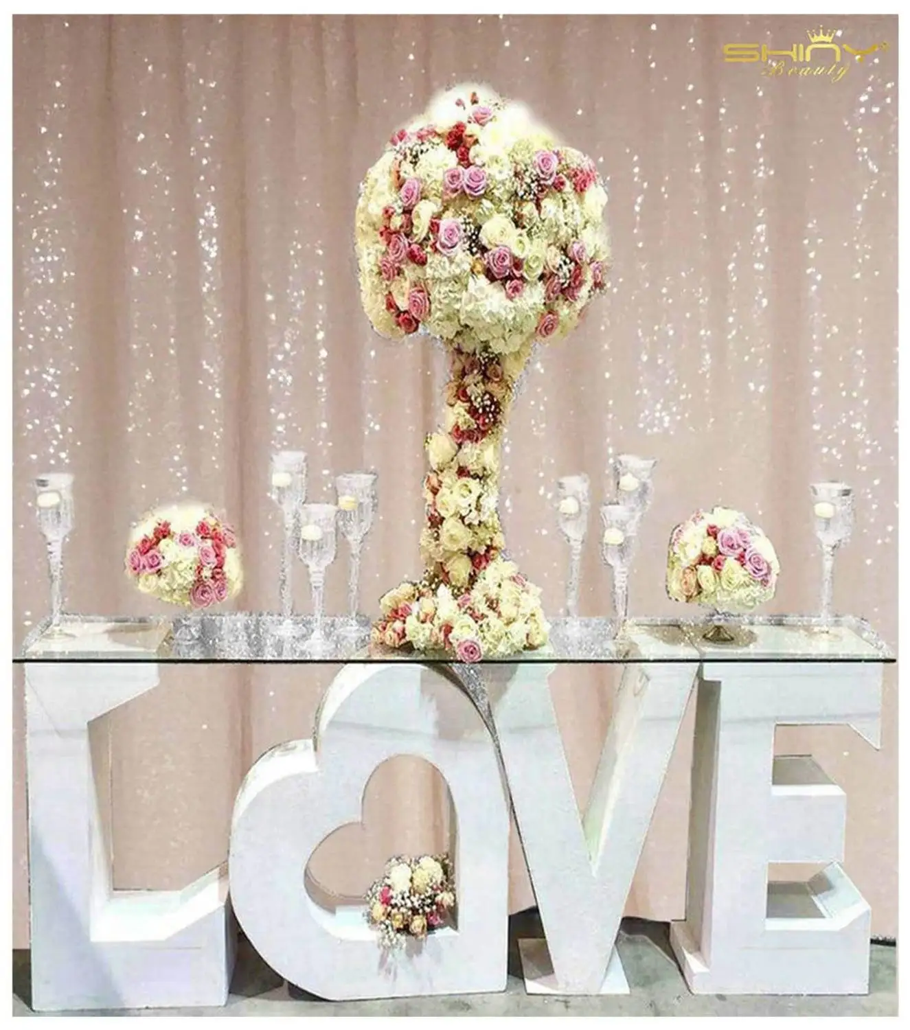 

Shinybeauty Peach Color Sequin Wedding Backdrop Party Decoration Wall Wedding Background Curtain-M190726