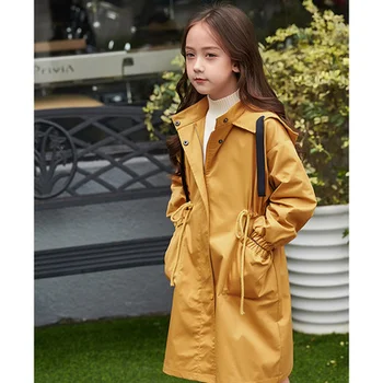 

4 to 14 years Girls windbreaker jacket in the long section of autumn winter cotton-padded coats warm new big children's clothing