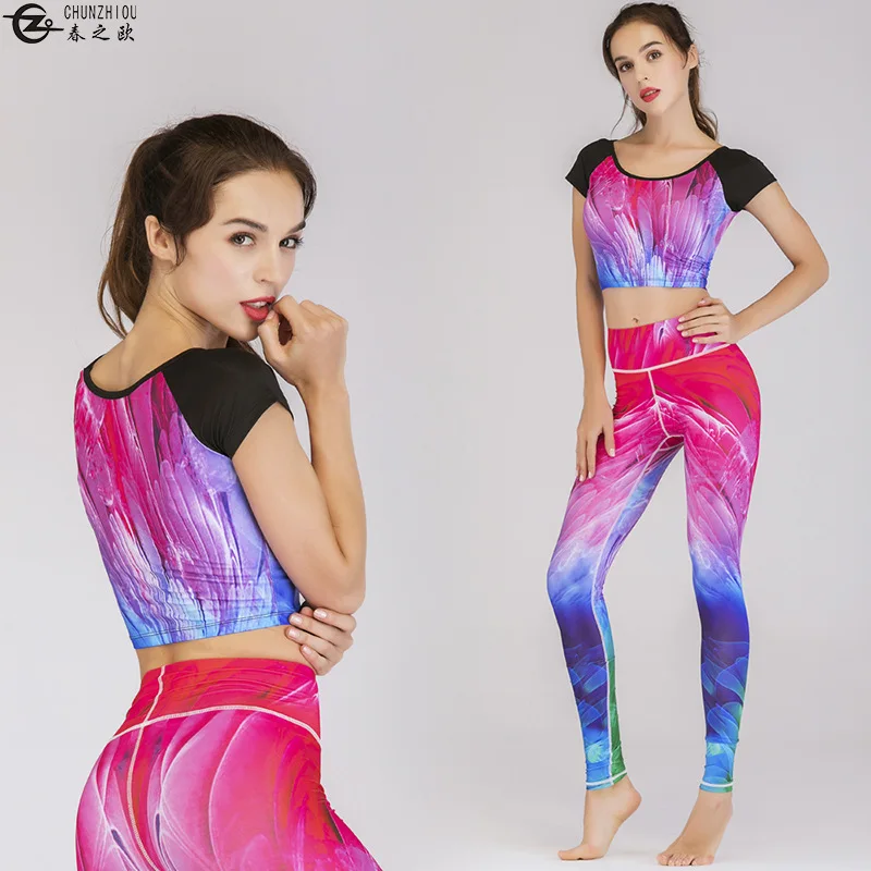 

Manufacturers Direct Selling Spring European New Style Korean-style Print Yoga Pants Navel Quick Drying Clothes Sports Yoga Fitn