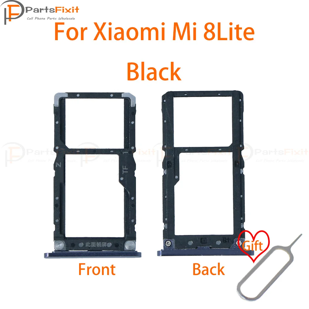 Black Лоток для sim-карт для Mi8Lite, слот для sim-карты, держатель для карт, слот для карт, адаптер для Mi 8 Lite, запасные части с бесплатной выемкой - Цвет: Black