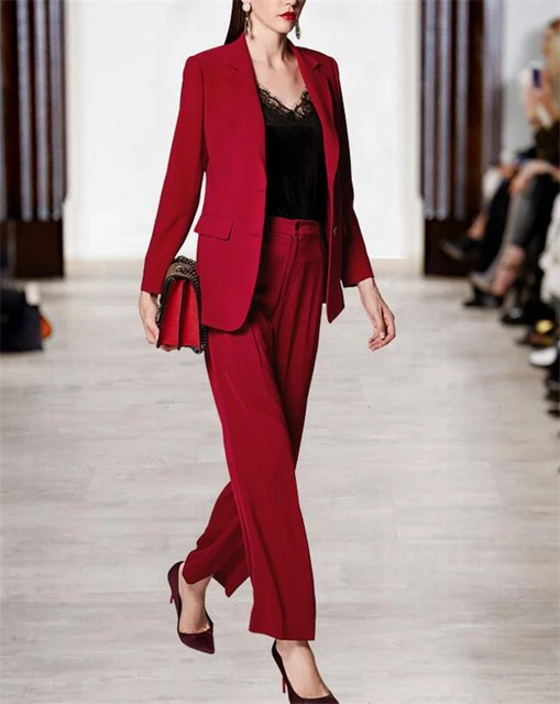 Red Pants Suit Womens, Formal Pantsuit for Women, Chic Womens