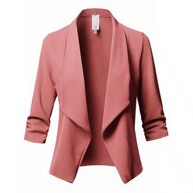 Women Formal Jackets Office Work Open Front Notched Ladies Blazer Coat Fashion