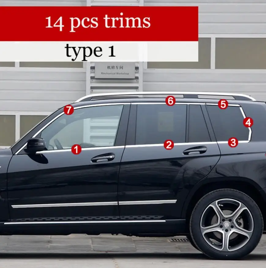 Наружная крышка подоконника из нержавеющей стали для mercedes benz GLK280 GLK300 GLK350 GLK200 GLK220 2009- стайлинга автомобилей - Цвет: 14 pcs trims