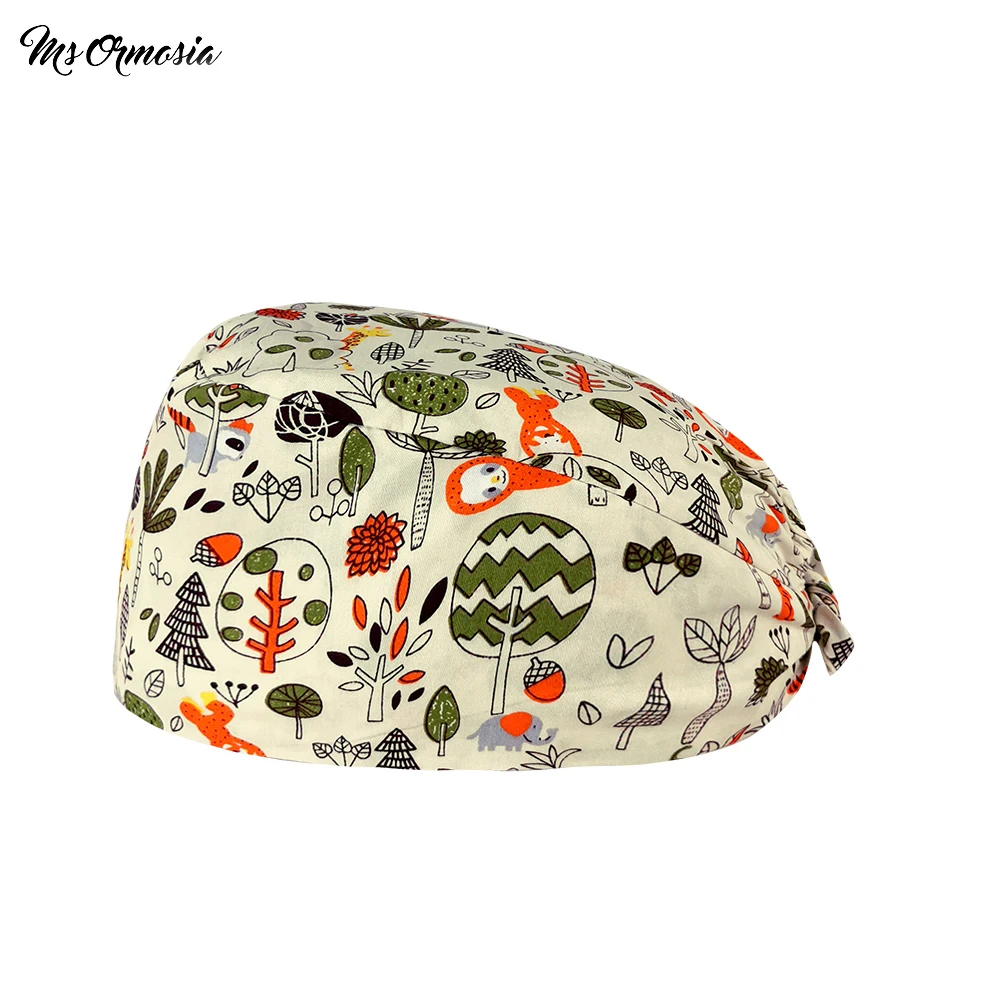 

Breathable Dust-proof cleaning hat Tail hat unisex Laboratory work scrub hat Animal Cartoons print Koala on a swing scrub cap