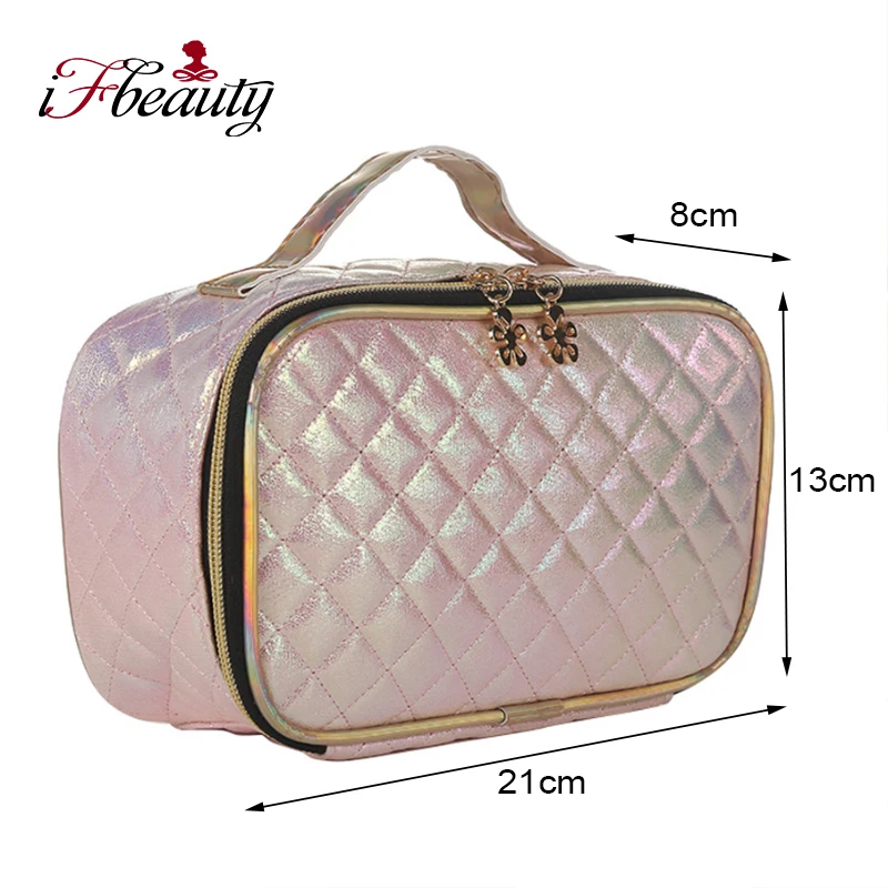Fashion PU Portable Cosmetic Case Makeup Organizer Creative Square Laser Color Plaid Bag Cosmetic Storage Bag Fashion PU Portable Cosmetic Case Makeup Organizer Creative Square Laser Color Plaid Bag Cosmetic Storage Bag