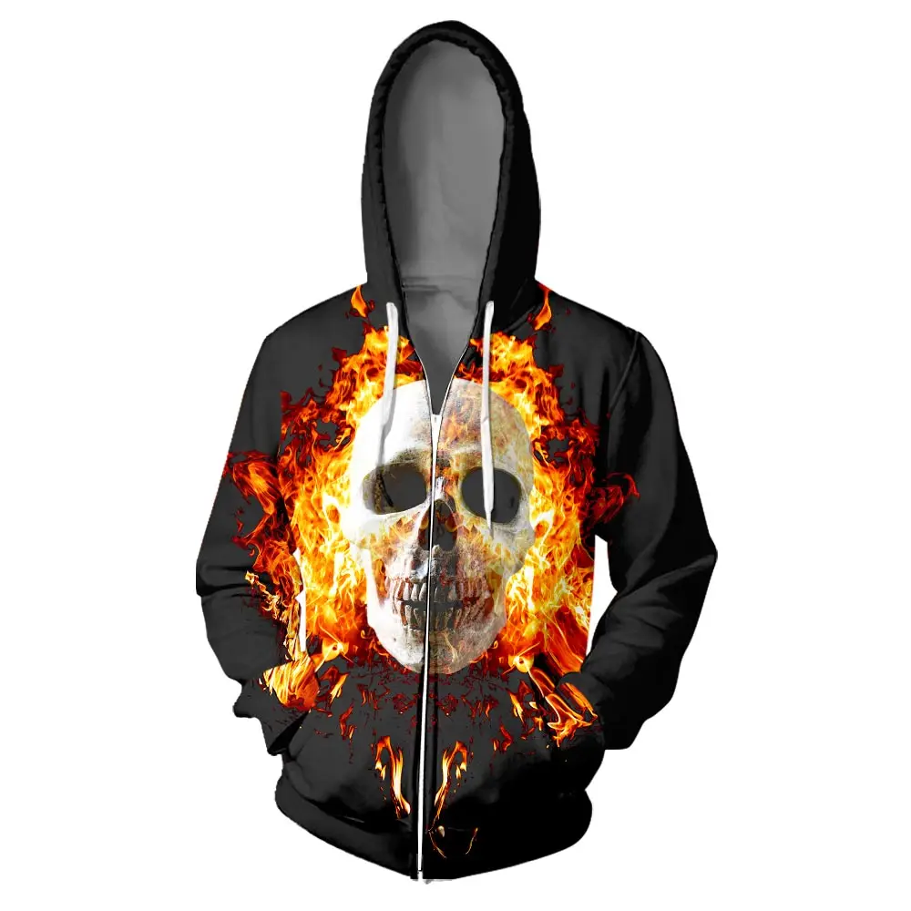 

WAMNI Skull Zipper Hoodie Hip Hop Print Woman 3D Zipper Sweatshirt Cool College style Cosplay Trendy Loose Hooded